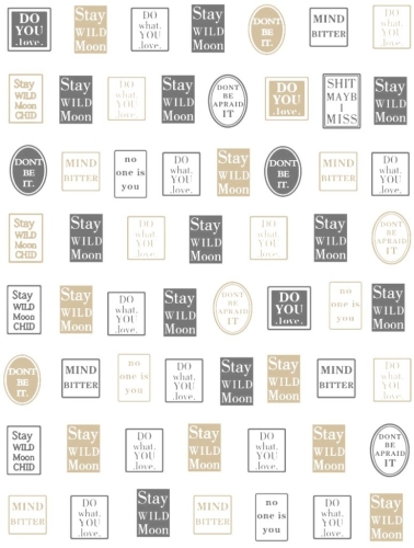 Nagelsticker - Aufkleber selbstklebend - Nail Sticker - gold Oval Wörter Buchstaben